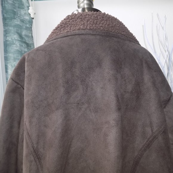DENIM & CO Dark Brown Ladies Suede and Sherpa Lined Coat Women's Size XL-XXL - Picture 5 of 6